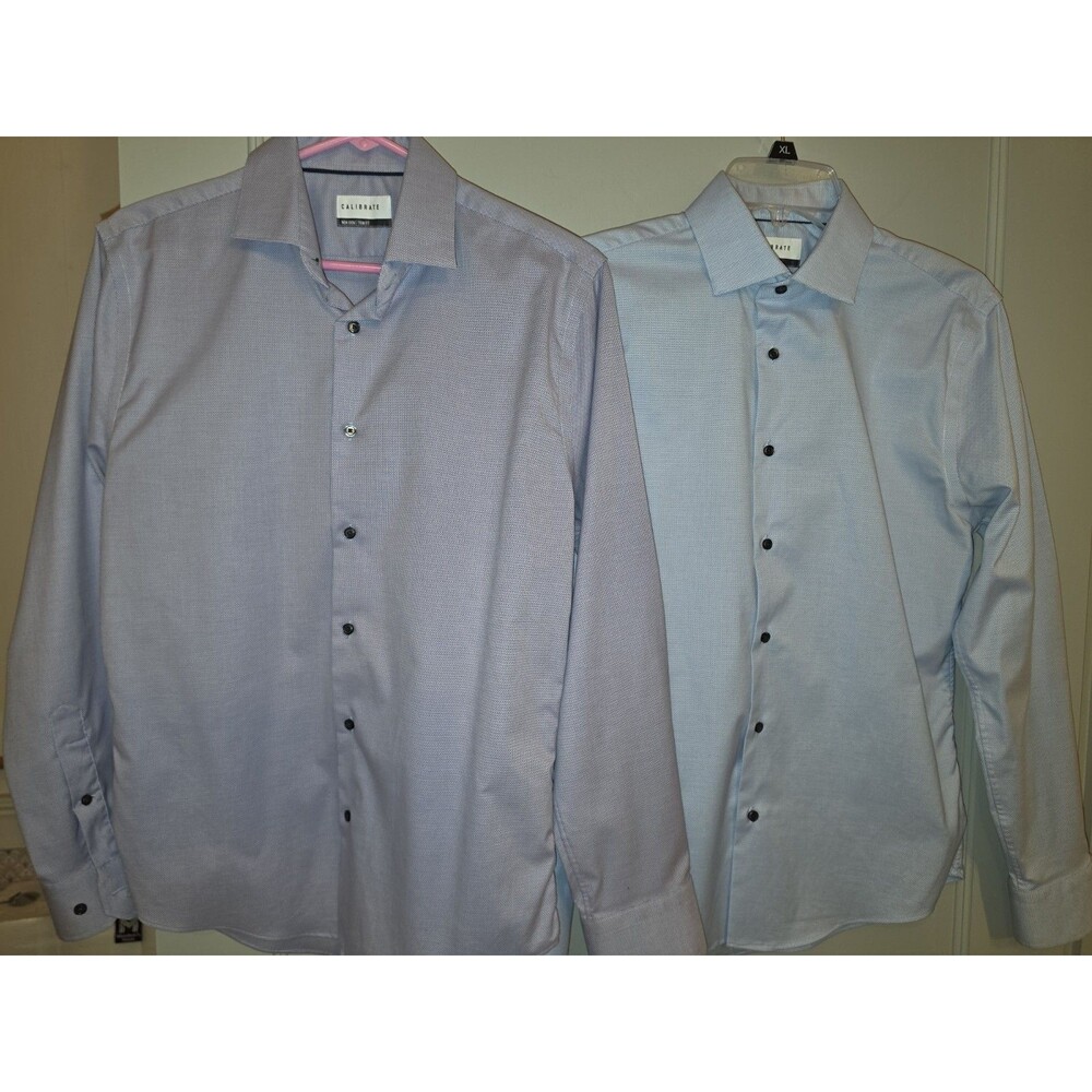 lot of 2 Men’s Calibrate 15 32/33 Trim Fit Dress Shirt  Long Sleeve purple/blue